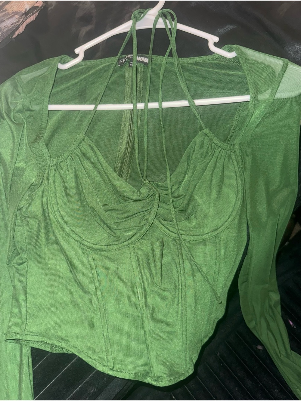 Fashion Nova Hunter Green Ruched Halter Corset Top